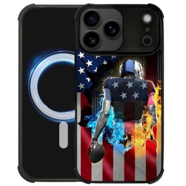 Imagem de DJSOK Capa para HM2 Pro Max, compatível com MagSafe, capa antiarranhões, à prova de choque, bandeira americana de rúgbi de gelo e fogo