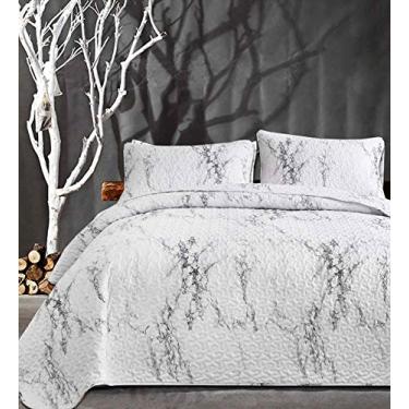 Imagem de Nanko Conjunto de colcha King Size, colcha de mármore preto branco e cinza, colchas de cama macias e leves, conjunto de cama cinza acolchoado fino de fazenda moderna para mulheres e homens, 264 x 228