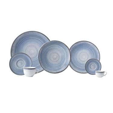 Imagem de Serviço de Jantar, Chá e Café 42 Peças com Bowl Multiuso em Porcelana, Modelo Redondo Oca, Decoração Esfera Azul Celeste, Porcelana Schmidt