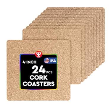 Imagem de Hygloss Produtos Porta-copos de cortiça natural - Quadrado absorvente ecológico para bebidas, trivets e artesanato DIY, 3 mm, 10 cm, conjunto de 24