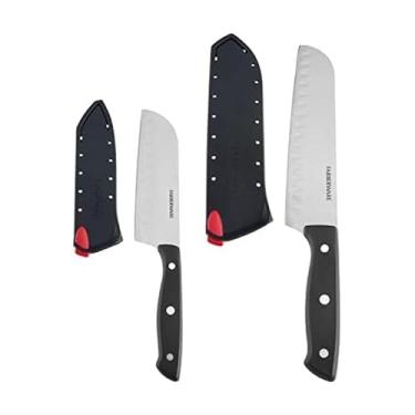 Imagem de Farberware Edgekeeper Conjunto de facas Santoku com rebite triplo, 4 peças, preto