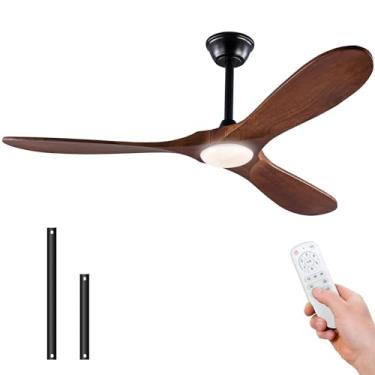 Imagem de XBIBI Ventilador de teto de madeira de 106 cm com luzes e controle remoto, ventilador moderno de 3 lâminas, motor CC de 6 velocidades para uso interno/externo, sala de estar, quarto, pátio