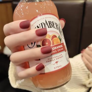 Imagem de Unhas de pressão de cor sólida com cabeça redonda, vinho tinto fosco, ponta oval, brilhante, unha falsa, unha falsa, caixão curto, unhas pequenas, unhas de acrílico, 24 peças caeea 09