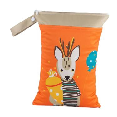 Imagem de TTETTZ Bolsa de fraldas infantil com 2 bolsos com zíper, lavável, reutilizável, portátil, para guardar guardanapos, bolsa para roupas de banho molhadas e, Laranja