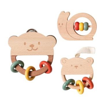 Imagem de YIJU Chocalho de madeira para bebês, brinquedos musicais, instrumento musical, presentes de desenvolvimento, chocalho de madeira, brinquedo de segurar para