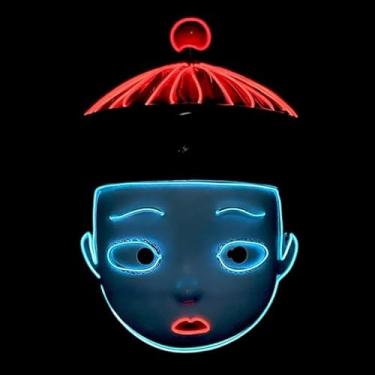 Imagem de SHANJIA Máscara de Halloween, máscara iluminada, crânio assustador com iluminação LED para festival de Halloween, cosplay, baile de máscaras, festa de carnaval (estilo 16)