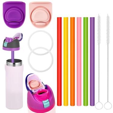 Imagem de 12 canudos de substituição compatíveis com Owala 680 g/947 ml com 2 escovas de limpeza, 6 canudos de aço inoxidável reutilizáveis, 2 anéis de vedação de garrafa de água, 2 rolhas de substituição para