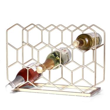 Imagem de Drincarier Rack de vinho de bancada - 14 garrafas independente moderna de metal dourado pequeno rack de vinho - suporte de vinho de mesa para armário, despensa, armazenamento de garrafa de vinho