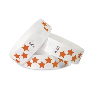 Imagem de 500 pulseiras de papel estrelas para eventos à prova d'água, pulseiras leves de identificação de festivais, pulseiras adesivas neon para eventos (laranja)
