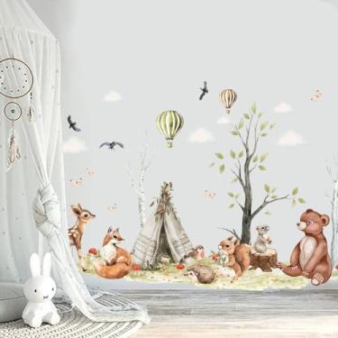 Imagem de ZARROUEA Decalques de parede de animais de safári da selva, desenhos animados de animais da floresta, adesivos de parede removíveis para berçário de bebê, quarto de crianças, decoração de quarto de