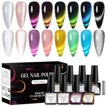 Imagem de Four Lily 8 cores de esmalte de gel olho de gato, kit de esmalte de gel magnético atualizado com bastão magnético, faixa neon olho de gato gel de imersão para unhas de salão de beleza manicure casa