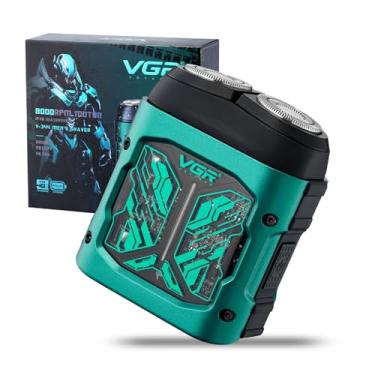 Imagem de VGR Mini barbeador elétrico 344 - Navalha giratória de anel duplo recarregável por USB, portátil IPX6 à prova d'água IPX6 para homens, barbeador elétrico de viagem de 8000 RPM com cortador magnético