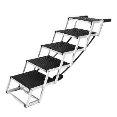 Imagem de Asixxsix Escadas para cães de grande porte, rampa extra larga dobrável e antiderrapante de 5 degraus para cães, suporta até 70 kg. Escadas para carros, SUV