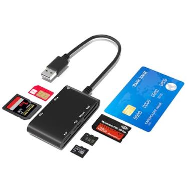 Imagem de Leitor de cartão inteligente CAC Militar, 6 em 1 DOD Military USB Common Access/SIM/SD/TF/MS/M2/ID/IC, adaptador de cartão SIM USB A compatível com Windows, Linux/Unix, MacOS X