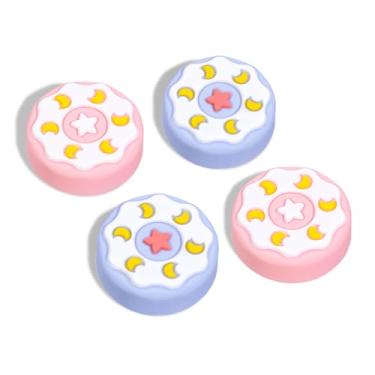 Imagem de DLseego Punhos de polegar projetados para Nintendo Switch 2 (2025), silicone macio Joycon controle analógico capa protetora antiderrapante 4 peças botão Joy con capas de joystick, roda - azul rosa