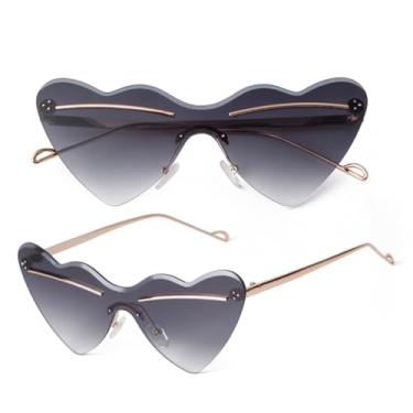 Imagem de VFDHN Óculos de sol femininos sem aro em formato de coração, moda Uv400, feminino (2)