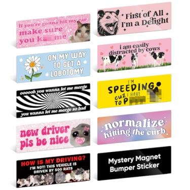 Imagem de Yoppix 10 peças divertido ímã de para-choque de carro divertido ímãs magnéticos adesivos para carros, caminhões, metal adultos meninas gostosas hit freios novo motorista Please Be Patient impermeável