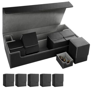 Imagem de Scimi Tournament-Ready Card Case with 5 Commander Deck Boxes & Dice Tray, Magnetic Storage Case Holds 1000+ Cards, Portable All-in-One System for MTG, Yu-Gi-Oh!, TCG, Multicolor (Black)