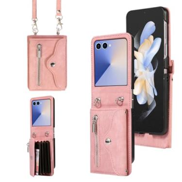 Imagem de Capa protetora para Galaxy Z Flip6, carteira de couro com zíper e porta-cartões (para Galaxy Z Flip6/rosa)