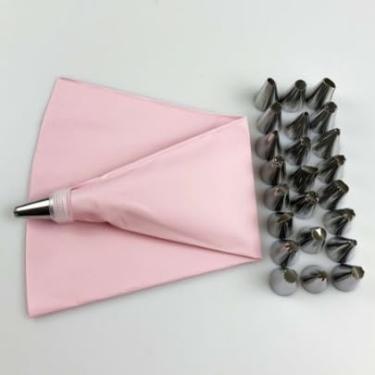 Imagem de Saco De Confeitar De ReutilizáVel - Kit Com 24 PeçAs Incluindo Bicos Para DecoraçãO De Bolos, Cupcakes E Doces, Conjunto Completo Para Confeitaria, LaváVel E DuráVel(24 Pcs Saco de Pastelaria Rosa)