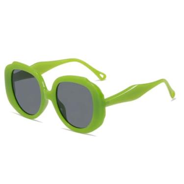 Imagem de HPIRME Óculos de sol retrô oval fashion transparente UV400 masculino feminino estilo punk (verde-preto)