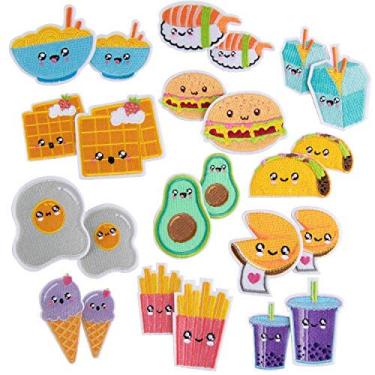 Imagem de Adesivos kawaii iDIY (pacote com 24) - 12 lindos desenhos de alimentos costurados em 2 tamanhos (5 cm e 6,3 cm) kit de artesanato para roupas, acessórios e material escolar
