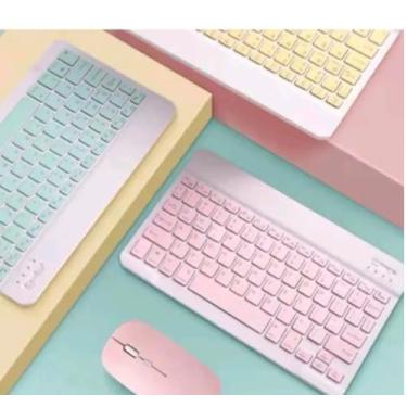 Imagem de Teclado e Mouse Sem Fio, Design Compacto, Multicolorido, 24.6x9cm, Conjunto com Mouse Wireless, para Computador e Notebook