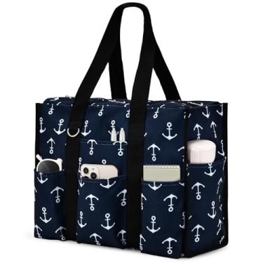 Imagem de Becokan Bolsa feminina grande, impermeável, com 12 bolsos, fecho de zíper, utilitária, professora, enfermeira, para trabalho, escola, Âncora, Large