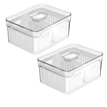 Imagem de Kit 2 Organizador com Cesto Duplo Para Geladeira 2,2L Branco Natural - Ou