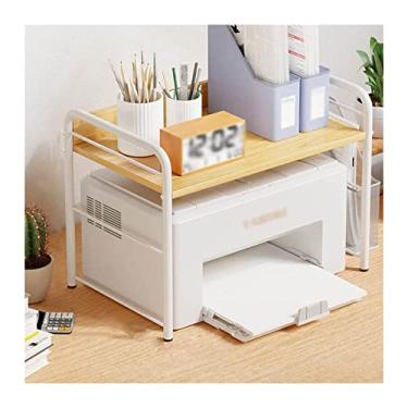 Imagem de Suporte de impressão para impressora de mesa de duas camadas prateleira de madeira para impressora de armazenamento moderno organizador de prateleira de livros para escritório doméstico elegante e