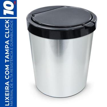 Imagem de Lixeira Cesto 10 Litros c/ Tampa Click Cor Inox Escritório - Arqplast