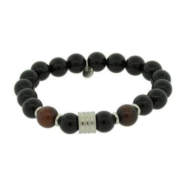 Imagem de Pulseira Nordic Ragnar Pedra Ágata Negra e Olho de Tigre 10mm Aço com 