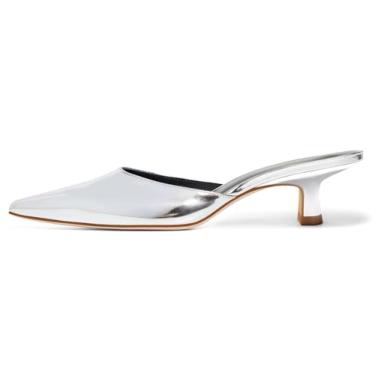 Imagem de Coutgo Sapato social feminino Kitten de salto baixo, bico fino, fechado, sem costas nuas, Prata, 35