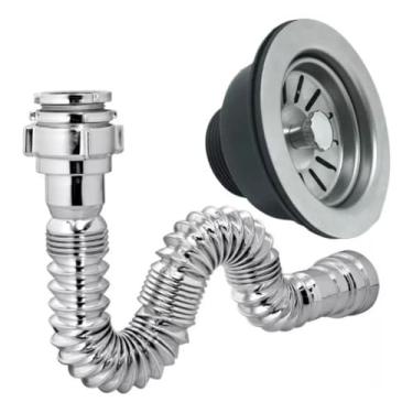 Imagem de Kit Sifão Universal Flexível Cromado com Válvula Americana, Aço Inoxidável, 3.1/2 Polegadas, Sistema de Vedação Reforçado, 2 Peças, Instalação Versátil para Pias e Cubas