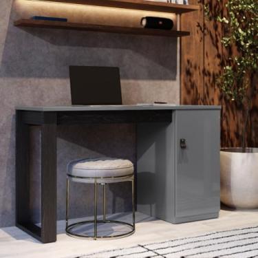 Imagem de Escrivaninha MDF Amadeirada com Porta Para Home Office ou Estudo Moderna e Funcional (Preto Cinza)