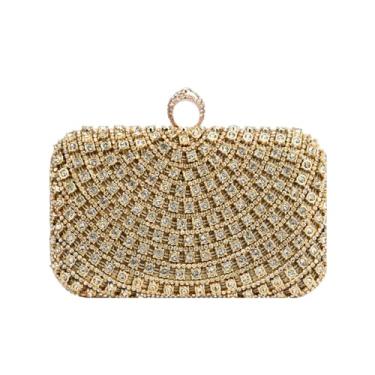 Imagem de Bolsa Clutch Festa Feminina Dourada Full Diamond Hip-Hop Mão Ombro Transversal Com Correntes Removíveis