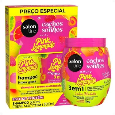 Imagem de Kit Salon Line Pink Lemonade Cachos Dos Sonhos: Shampoo e Creme Multifuncional 300ml + Creme Capilar 1kg