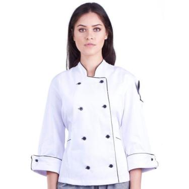 Imagem de Dólmã Feminina Para Chef Cozinha 100% Algodão Branco Gambuza Uniforme 