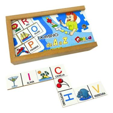 Imagem de Dominó Educativo de A ao Z Jogo Pedagógico Alfabetização Madeira Carlu