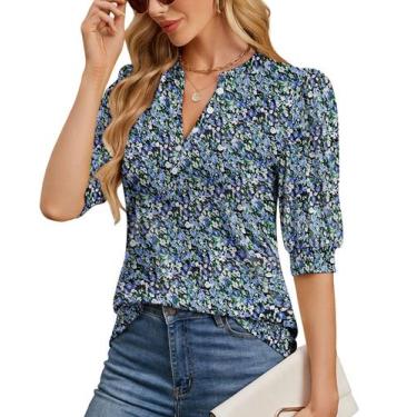 Imagem de Blusas de verão Ohhettm Dressy, blusa casual feminina de manga bufante