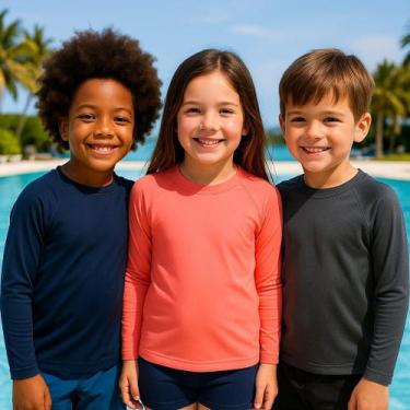 Imagem de Camisetas Manga Longa UV Infantil Meninas e Meninos Proteção Solar Con