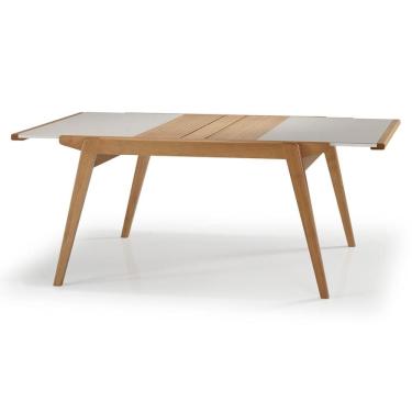 Imagem de Mesa Jantar Extensível Embaú 195cm Vidro Branco Amêndoa