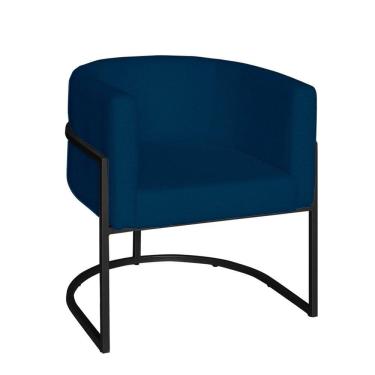 Imagem de Poltrona Base Industrial Preto Sala De Estar Lety Veludo S05 - D'rossi Cor Azul Marinho