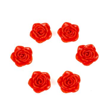 Imagem de Kit C/6 Miçangas em Resina Flor Rosa Vermelha 2 cm