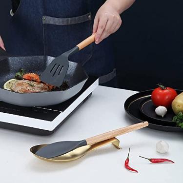 Imagem de Descanso de colher dourado fosco, suporte de aço inoxidável para fogão, utensílios de cozinha para conchas, pinças, espátula, tampa de panela, seguro para lava-louças (1 peça - 24 cm)