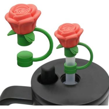 Imagem de Capas de palha de flor rosa de 10 mm para copo Stanley, cobertura de palha de flor, capa de canudo de silicone à prova de poeira, pontas de canudo de flor, tampa de poeira para acessórios de 30 e