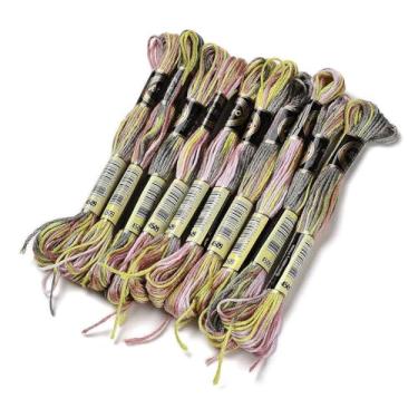 Imagem de 10 novelos 0,5 mm poliéster bordado fio dental pulseira da amizade fio de bordado ponto cruz para máquina de costura à mão, verde amarelo