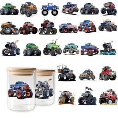 Imagem de Adesivos fofos para copos DTF UV Monster Truck – 24 peças de decalques de transferência de veículos de carro à prova d'água de 7,6 x 7,6 cm para canecas, óculos, laptops, artesanato DIY