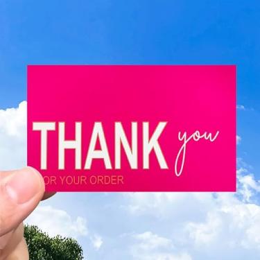 Imagem de Cartão de agradecimento pelo seu pedido, cartão de agradecimento do cliente, design minimalista, 5 x 8 cm, pacote com 50 rosa choque