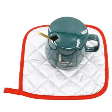 Imagem de 2 peças de porta-copos vermelho, pano, (15 x 10 x 5 cm), fácil de usar, tapete antiderrapante com isolamento térmico, tigela e tapete, pode ser usado como porta-copos e jogo americano